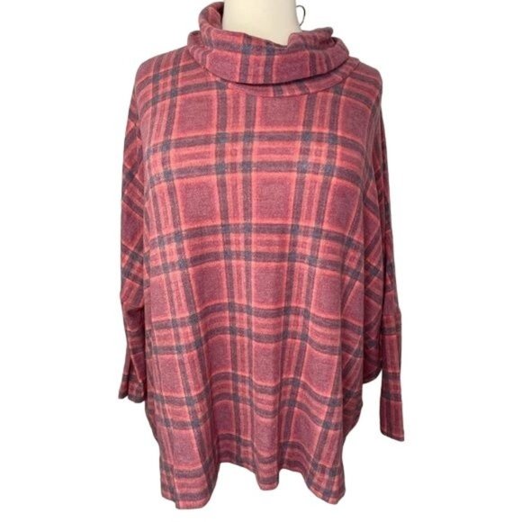 Lane Bryant Tops - Lane Bryant ladies pink plaid long sleeve turtleneck blouse top size 18/20